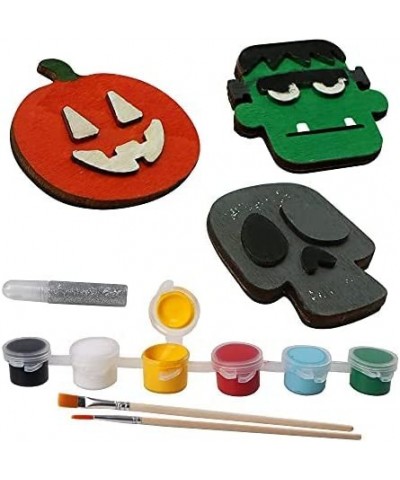 12 Pcs Halloween Craft Kid Wooden Magnet Creativity Arts DIY Halloween Painting Craft Kits for Kids Halloween Party Supplies ...