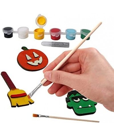 12 Pcs Halloween Craft Kid Wooden Magnet Creativity Arts DIY Halloween Painting Craft Kits for Kids Halloween Party Supplies ...