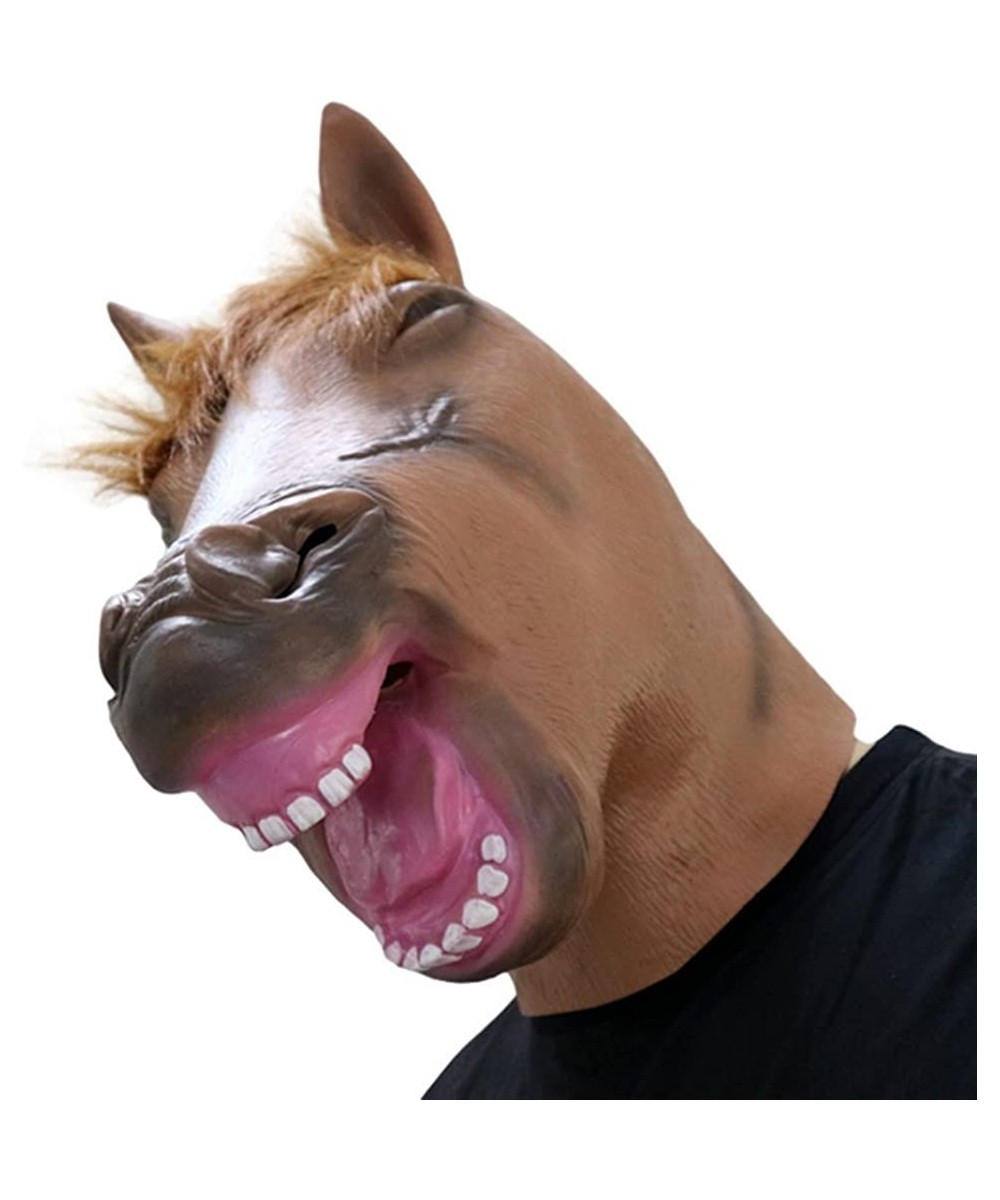 2018 Latex Crazy Happy Brown Horse Cosplay Mask $34.86 Kids' Dress-Up Accessories