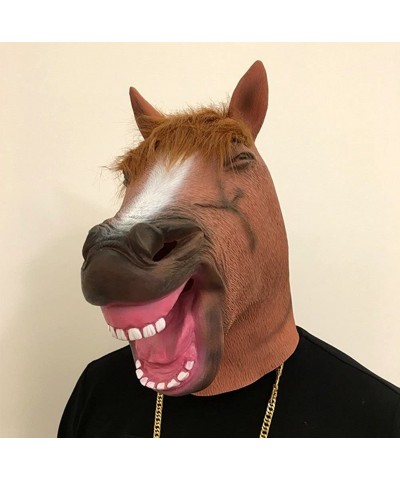 2018 Latex Crazy Happy Brown Horse Cosplay Mask $34.86 Kids' Dress-Up Accessories