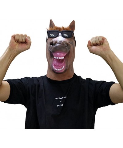 2018 Latex Crazy Happy Brown Horse Cosplay Mask $34.86 Kids' Dress-Up Accessories