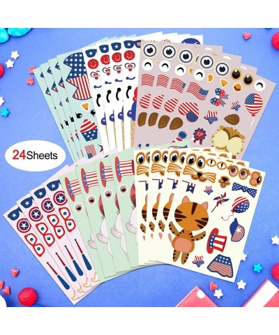 HOWA 4th of July Patriotic Crafts Stickers for Kids 24 Sheets Independence Day Red White Blue Stickers for Kids DIY Party Gam...