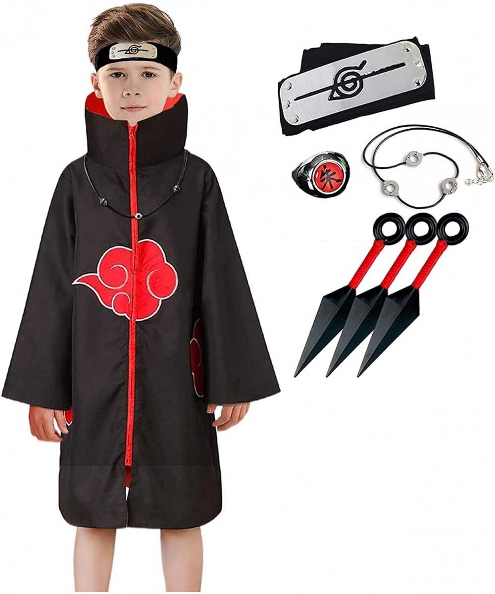 Kids Uchiha Itachi Cosplay Costume Red Cloud Uniform Cloak Obito Tobi Mask with Halloween Long Robe $51.30 Kids' Costumes