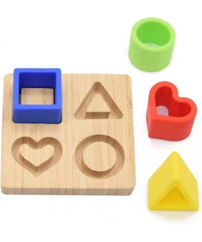 Silicone (Heart) Puzzle Shape Toy with a Bamboo Base Stacking Blocks Safe Teething & Squeezing Play BPA Free Developmental an...