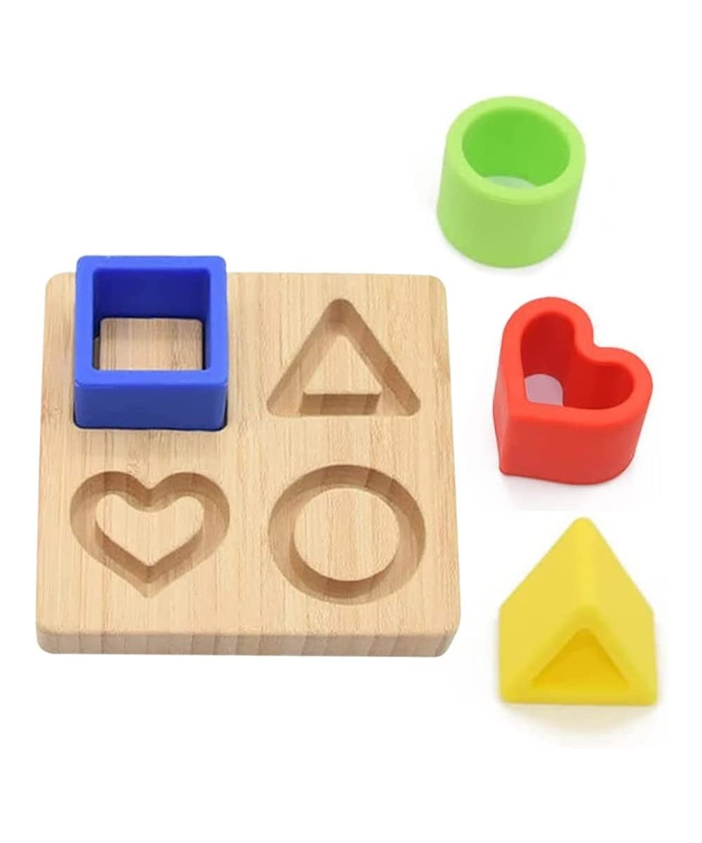 Silicone (Heart) Puzzle Shape Toy with a Bamboo Base Stacking Blocks Safe Teething & Squeezing Play BPA Free Developmental an...