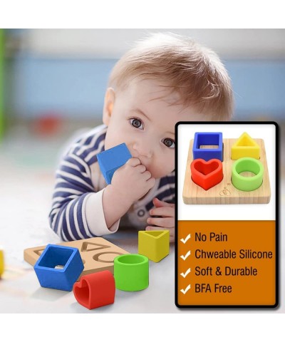 Silicone (Heart) Puzzle Shape Toy with a Bamboo Base Stacking Blocks Safe Teething & Squeezing Play BPA Free Developmental an...