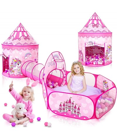 3PC Princess Tent for Girls with Kids Ball Pit Kids Play Tents and Crawl Tunnel for Toddlers Pink Pop Up Playhouse Toys for B...