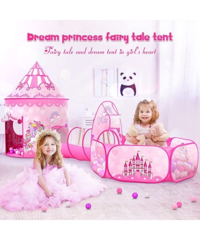 3PC Princess Tent for Girls with Kids Ball Pit Kids Play Tents and Crawl Tunnel for Toddlers Pink Pop Up Playhouse Toys for B...