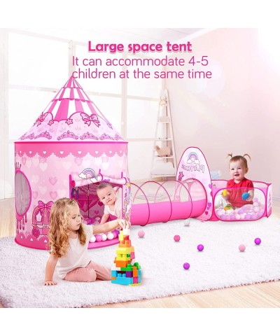 3PC Princess Tent for Girls with Kids Ball Pit Kids Play Tents and Crawl Tunnel for Toddlers Pink Pop Up Playhouse Toys for B...