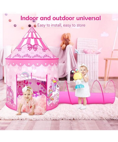 3PC Princess Tent for Girls with Kids Ball Pit Kids Play Tents and Crawl Tunnel for Toddlers Pink Pop Up Playhouse Toys for B...