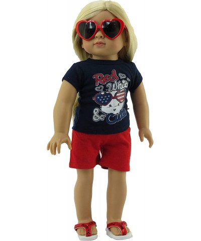 Fourth of July Red White and Cute Short Set Made for 18 inch Dolls Compatible with American Girl Dolls $16.77 Doll Accessories