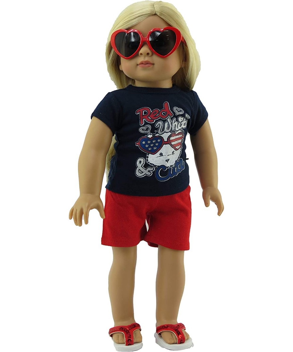 Fourth of July Red White and Cute Short Set Made for 18 inch Dolls Compatible with American Girl Dolls $16.77 Doll Accessories