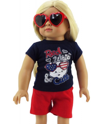 Fourth of July Red White and Cute Short Set Made for 18 inch Dolls Compatible with American Girl Dolls $16.77 Doll Accessories