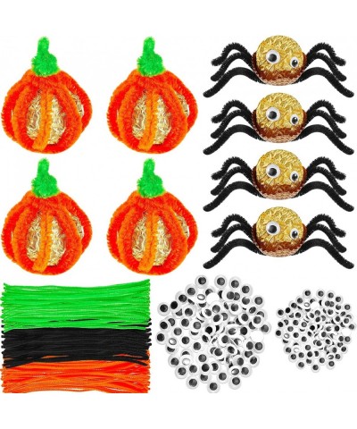 500 Pcs Halloween Pipe Cleaners Set Includes 3 Colors Chenille Stems 2 Sizes Wiggle Googly Eyes 2 Sizes Pumpkin Pompoms Choco...