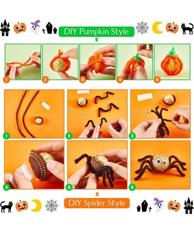 500 Pcs Halloween Pipe Cleaners Set Includes 3 Colors Chenille Stems 2 Sizes Wiggle Googly Eyes 2 Sizes Pumpkin Pompoms Choco...