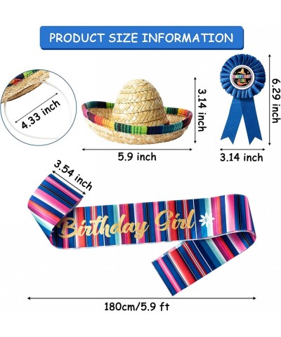 3Pcs Birthday Girl Party Accessory Set Mexican Sombrero Hat with Headband Sash Rosette Badge Pin Happy Birthday Cinco?De?Mayo...