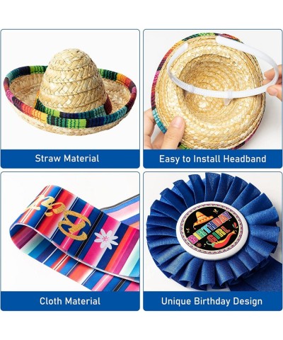 3Pcs Birthday Girl Party Accessory Set Mexican Sombrero Hat with Headband Sash Rosette Badge Pin Happy Birthday Cinco?De?Mayo...