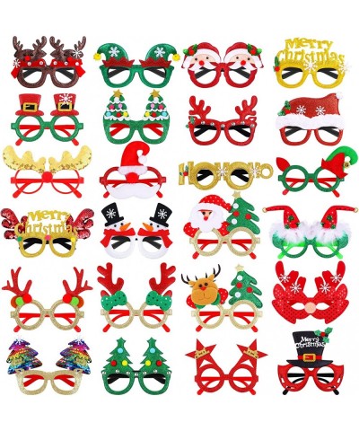 24 Pieces Christmas Glitter Eyeglasses Christmas Eyewear Frame Party Accessory Supplies Antlers Reindeer Snowman Shape for Xm...