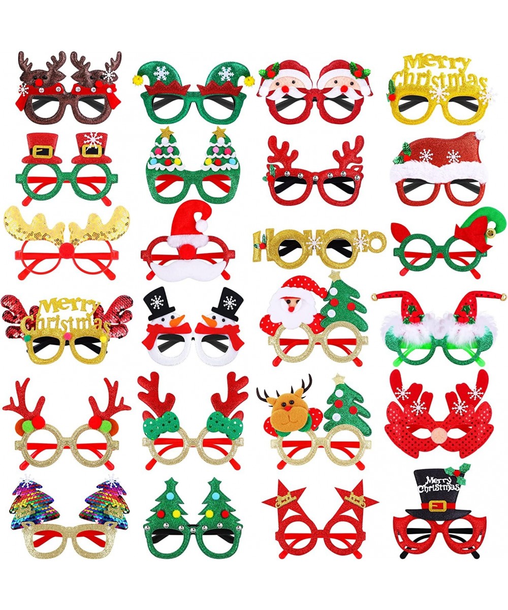 24 Pieces Christmas Glitter Eyeglasses Christmas Eyewear Frame Party Accessory Supplies Antlers Reindeer Snowman Shape for Xm...