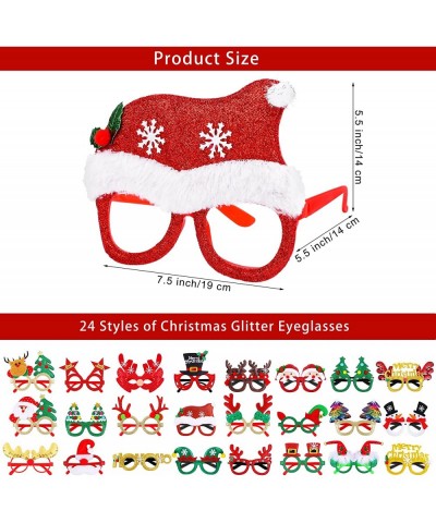 24 Pieces Christmas Glitter Eyeglasses Christmas Eyewear Frame Party Accessory Supplies Antlers Reindeer Snowman Shape for Xm...