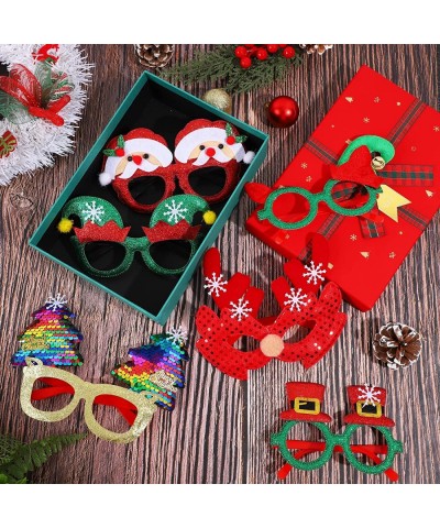 24 Pieces Christmas Glitter Eyeglasses Christmas Eyewear Frame Party Accessory Supplies Antlers Reindeer Snowman Shape for Xm...