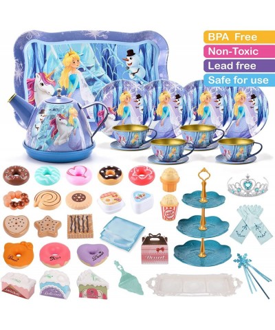 Tea Party Set for Little Girls Frozen Toys Inspired Elsa Princess Gift 49Pcs Kid Tin Tea Set & Luxury Food Playset & Carry Ca...