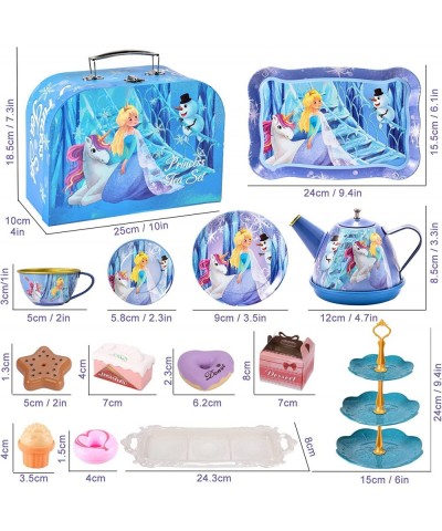 Tea Party Set for Little Girls Frozen Toys Inspired Elsa Princess Gift 49Pcs Kid Tin Tea Set & Luxury Food Playset & Carry Ca...