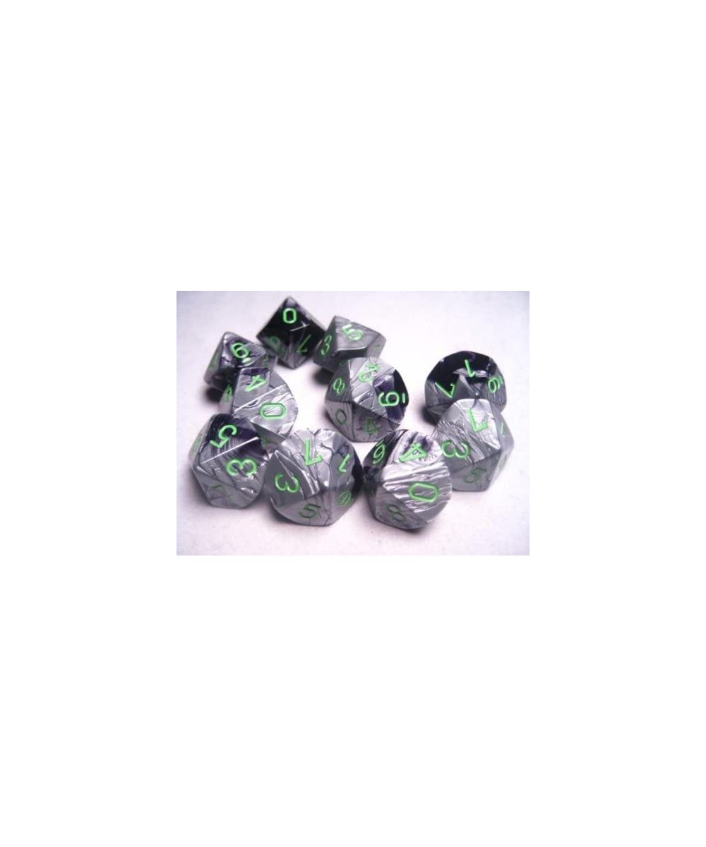 Dice Sets: Gemini Black & Grey / Gray with Green - Ten Sided Die d10 Set (10) $29.94 Game Accessories