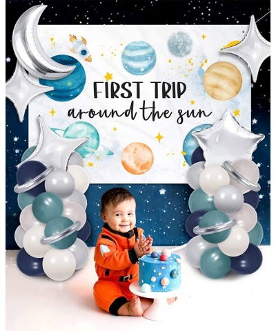 Boy First Trip Around the Sun Birthday Decorations Kit Watercolor Style Outer Space Solar System 1st Birthday Backdrop Banner...