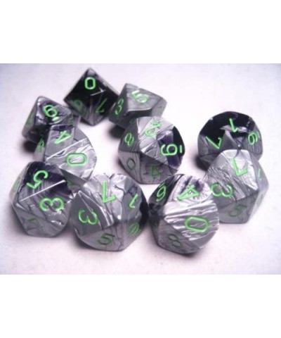 Dice Sets: Gemini Black & Grey / Gray with Green - Ten Sided Die d10 Set (10) $29.94 Game Accessories