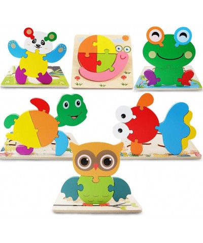 Wooden Animal Toddler Puzzles for 2-4 Years Old Boys & Girls Baby STEM Educational Toy Gift with 6 Animals Montessori Bright ...