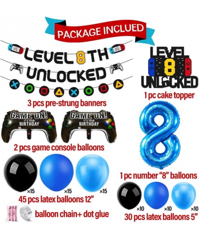 Level 8th Unlocked Sign Banner with 8th Cake Topper Video Game Balloons Happy 8th Birthday Level Up Eighth Bday Party Decorat...