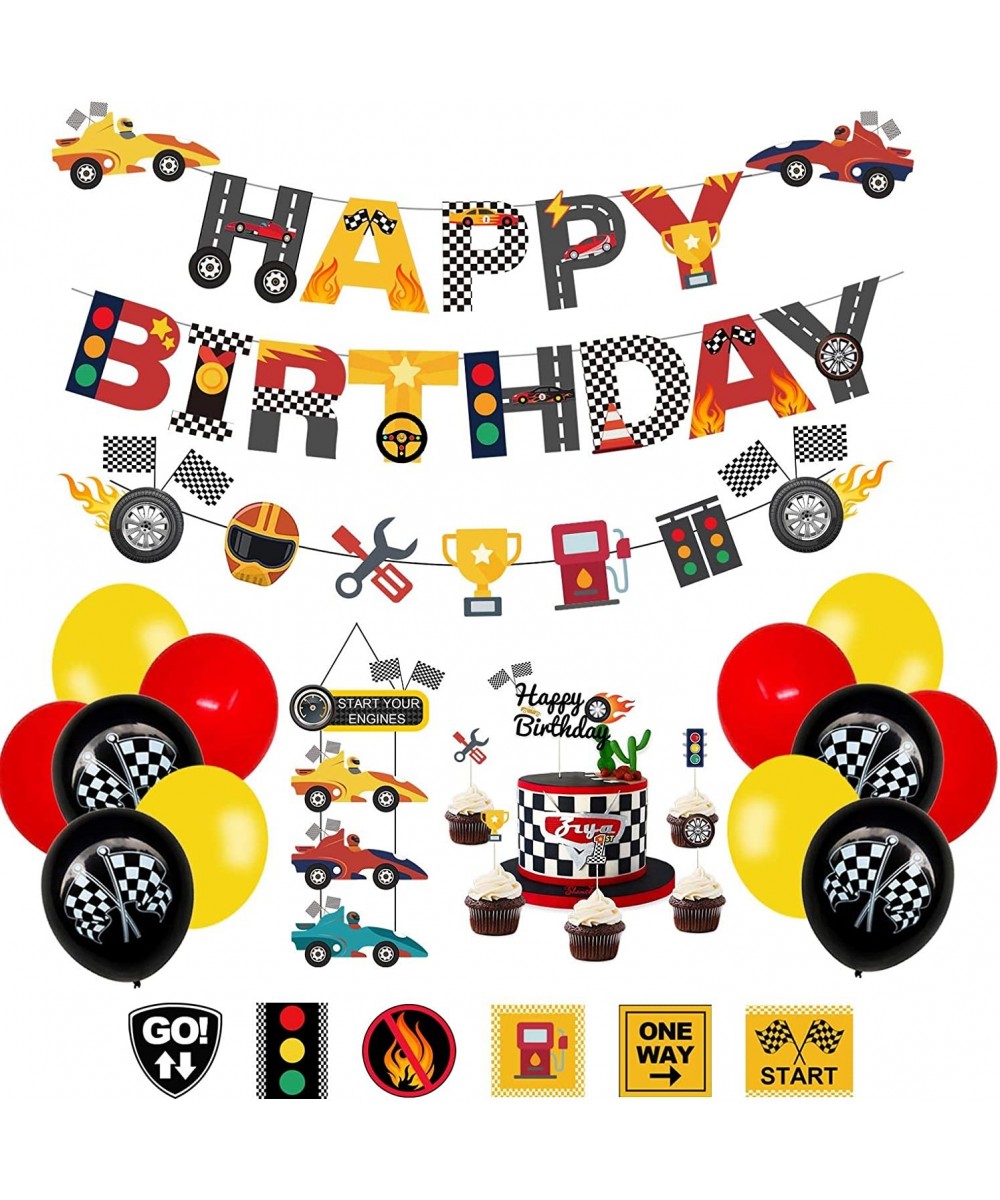 Race Car Birthday Decorations for Kids Boys Let's go Racing Party Supplies With Banner Welcome Hanger Car Party Signs Cake To...