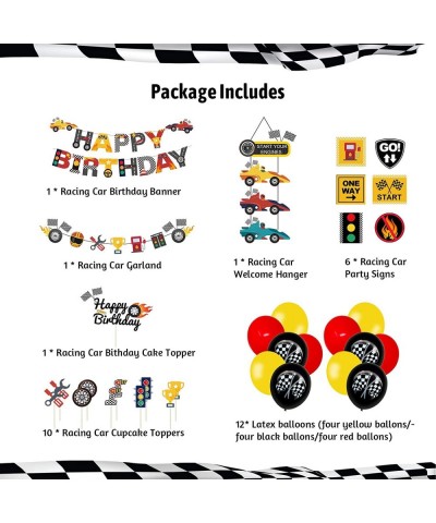 Race Car Birthday Decorations for Kids Boys Let's go Racing Party Supplies With Banner Welcome Hanger Car Party Signs Cake To...