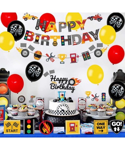 Race Car Birthday Decorations for Kids Boys Let's go Racing Party Supplies With Banner Welcome Hanger Car Party Signs Cake To...