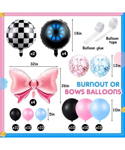 112 Pcs Burnouts or Bows Gender Reveal Decorations Set Burnouts Bow Foil Balloons Arch Banner Gender Reveal Cake Topper Pink ...