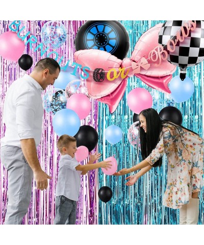 112 Pcs Burnouts or Bows Gender Reveal Decorations Set Burnouts Bow Foil Balloons Arch Banner Gender Reveal Cake Topper Pink ...