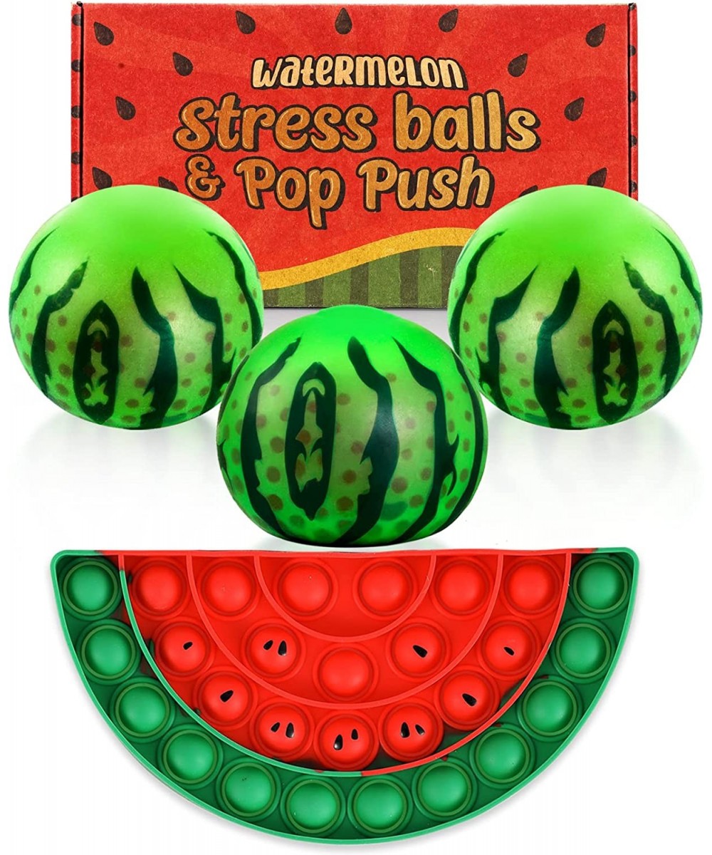 Fidget Pack 4pcs 3 Cute Stress Balls for Kids & 1 Popper Fidget Toy Set Watermelon Bubble Popping Sensory Toys for Toddlers B...