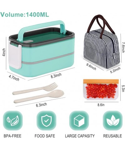 Bento Box Adult Lunch Box Bento Lunch Box For Adults Leak Proof 2 Layer Bento Snack Box Set With Utensils & Bag & handle Cute...