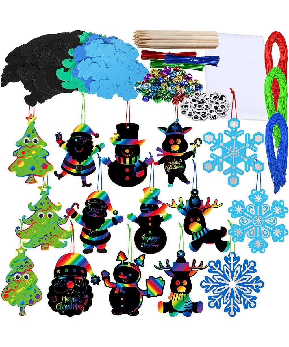 75 Sets Magic Color Art Rainbow Scratch Christmas Ornament Assortment Paper Santa Snowman Christmas Tree Reindeer Snowflake C...