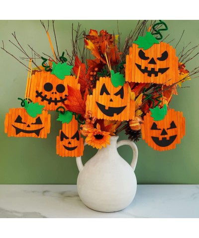 24 Sets Pumpkin Crafts Kits Halloween Crafts Fall Kids Crafts DIY Pumpkin Ornaments Decorations Art Sets Wooden Sticks Pumpki...