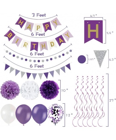 Purple White Birthday Decorations Party Supplies for Women Girls with Happy Birthday Banner Tissue Paper Pom Poms Triangular ...