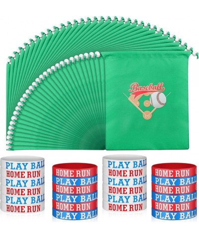 64 Pcs Baseballs Party Favors 32 Baseball Drawstring Party Favor Bags and 32 Baseball Silicone Rubber Bracelets Wristbands fo...