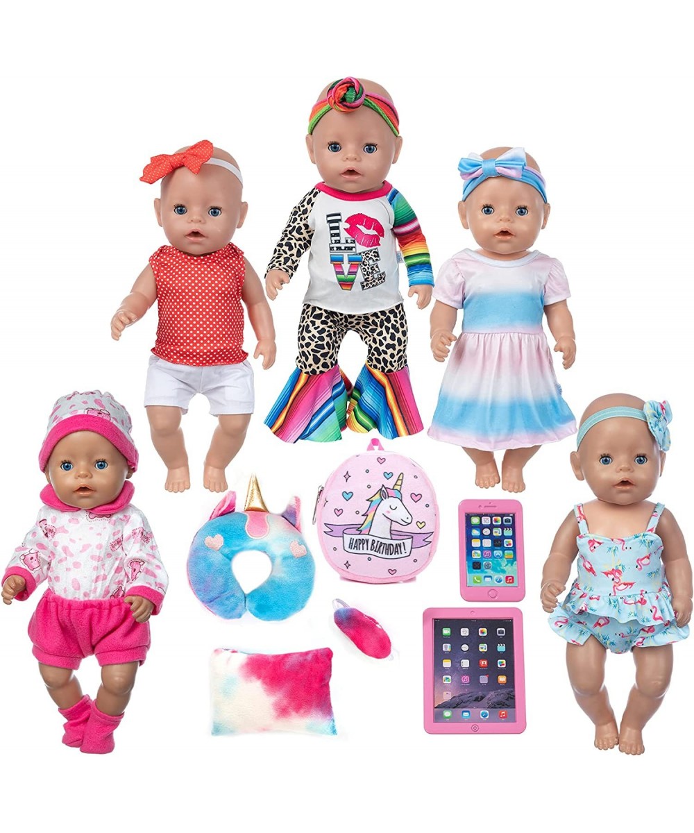 22 Pcs 14-16 inch Baby Doll Clothes Dress and Accessories Include 5 Set Doll Clothes with Doll Backpack Mini Phone Pillow Eye...