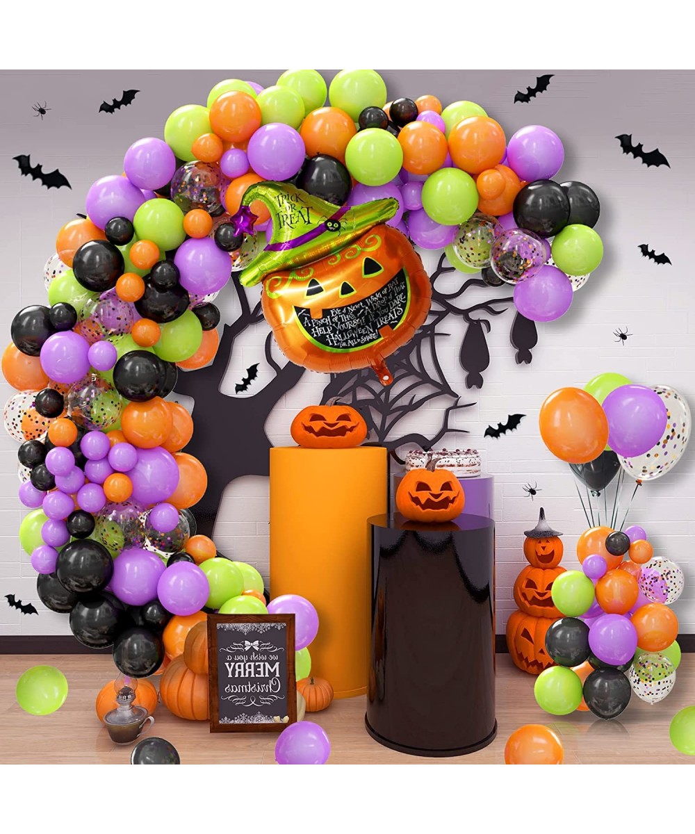 124 Pack Halloween Balloon Arch Garland Kit Black Orange Green Purple Confetti Balloons and Mylar Pumpkin Balloon for Kids Ha...