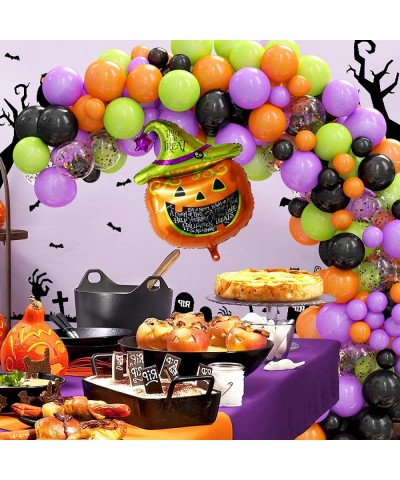 124 Pack Halloween Balloon Arch Garland Kit Black Orange Green Purple Confetti Balloons and Mylar Pumpkin Balloon for Kids Ha...