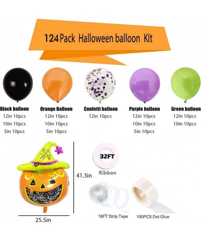 124 Pack Halloween Balloon Arch Garland Kit Black Orange Green Purple Confetti Balloons and Mylar Pumpkin Balloon for Kids Ha...