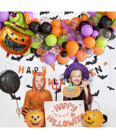 124 Pack Halloween Balloon Arch Garland Kit Black Orange Green Purple Confetti Balloons and Mylar Pumpkin Balloon for Kids Ha...