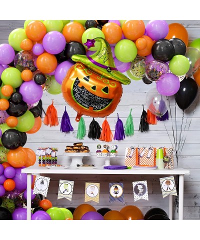 124 Pack Halloween Balloon Arch Garland Kit Black Orange Green Purple Confetti Balloons and Mylar Pumpkin Balloon for Kids Ha...