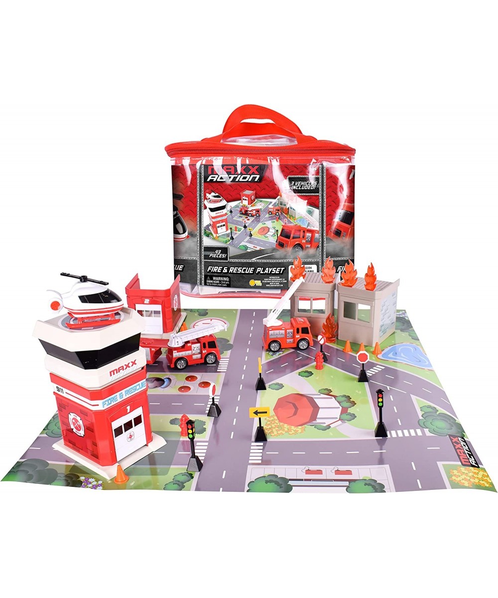 Maxx Action 40 Piece Fire and Rescue Playset - Mini Vehicles and Accessories with Storage Bag $42.71 Play Figure Playsets